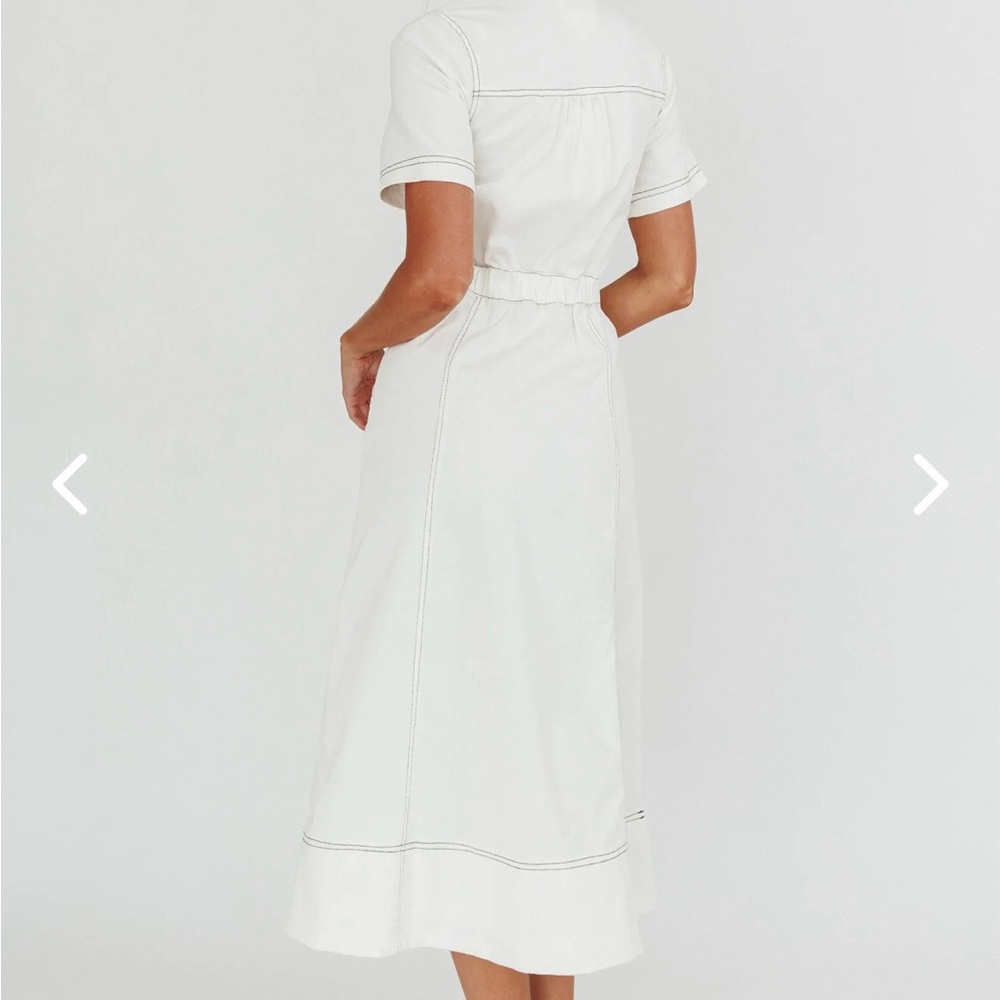 White Midi Shirt Dress with Short Sleeves for Wedding Guest